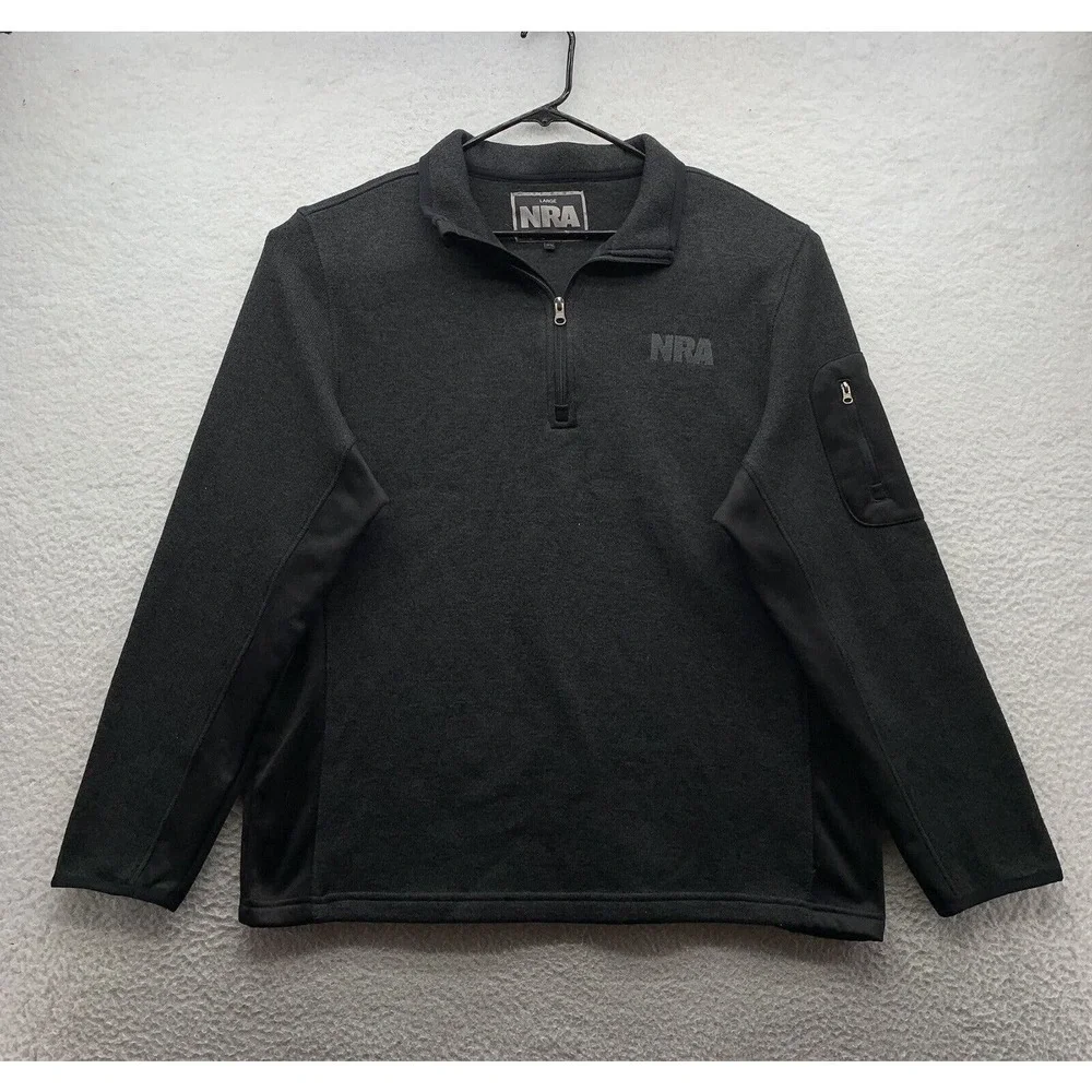 NRA Fleece Jacket Mens Large L 1/4 Zip Black Rifle Guns Hunting 2A 2nd Amendment
